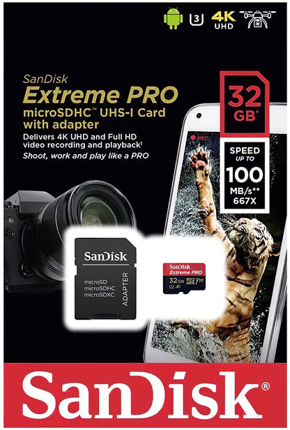 SanDisk Extreme Pro microSDHC memóriakártya, 32GB, 10. osztály / UHS-1 U3, adapterrel SDSQXCG-032G-GN6MA