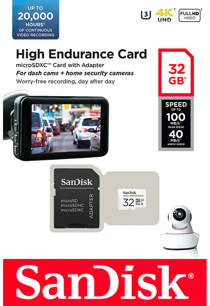 SanDisk High Endurance microSDHC memóriakártya, 32GB, 10-es osztály / UHS-1 U3, SDSQQNR-032G-GN6IA adapterrel