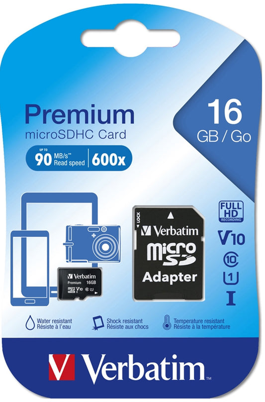 Verbatim microSDHC memóriakártya, 16Gb, 10. osztály / UHS-1 U1, adapterrel