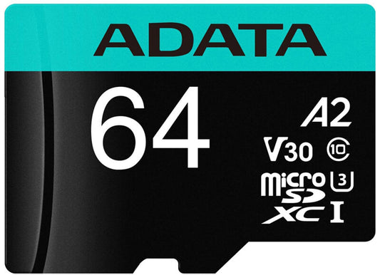 Adata Premier Pro microSDXC memóriakártya, 64Gb, 10. osztály / UHS-1 U3, adapterrel AUSDX64GUI3V30SA2-RA1