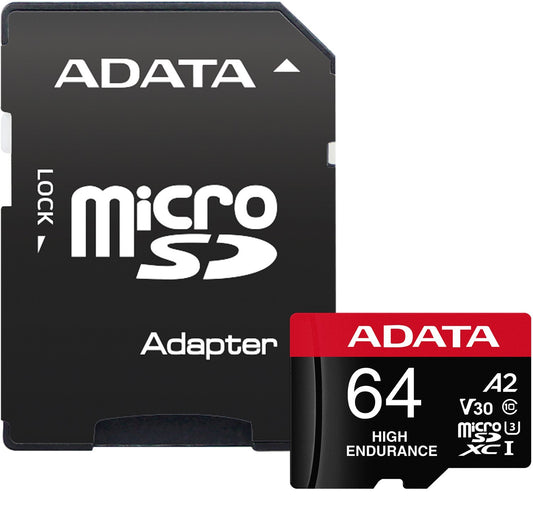 Adata High Endurance microSDXC memóriakártya, 64Gb, 10. osztály / UHS-1 U3, adapterrel AUSDX64GUI3V30SHA2-RA1