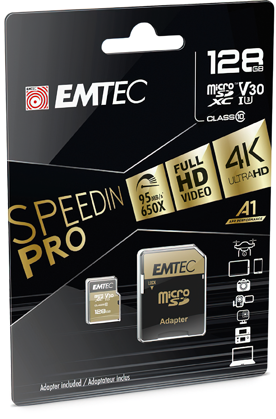 Emtec Speedin Pro Android A1 microSDXC memóriakártya, 128GB, 10-es osztály / UHS-1 U3, adapterrel ECMSDM128GXE