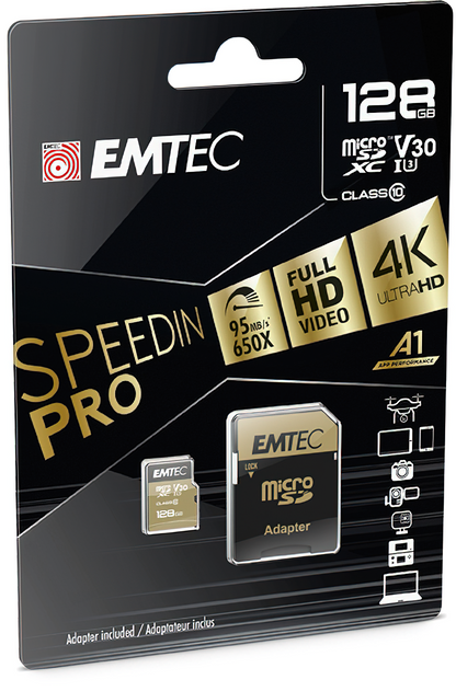 Emtec Speedin Pro Android A1 microSDXC memóriakártya, 128GB, 10-es osztály / UHS-1 U3, adapterrel ECMSDM128GXE