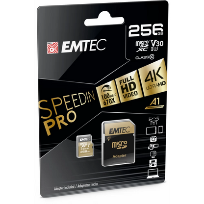 Emtec Speedin Pro Android A1 microSDXC memóriakártya, 256Gb, 10. osztály / UHS-1 U3, adapterrel ECMSDM256GXC10SP
