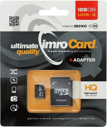 Imro microSDXC memóriakártya, 128Gb, 10. osztály / UHS-1 U3, adapterrel