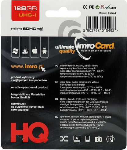 Imro microSDXC memóriakártya, 128Gb, 10. osztály / UHS-1 U1, adapterrel