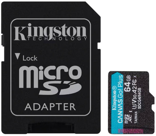 Kingston Canvas Go Plus Android A2 microSDXC memóriakártya, 64Gb, 10. osztály / UHS-1 U3, SDCG4/64GB adapterrel