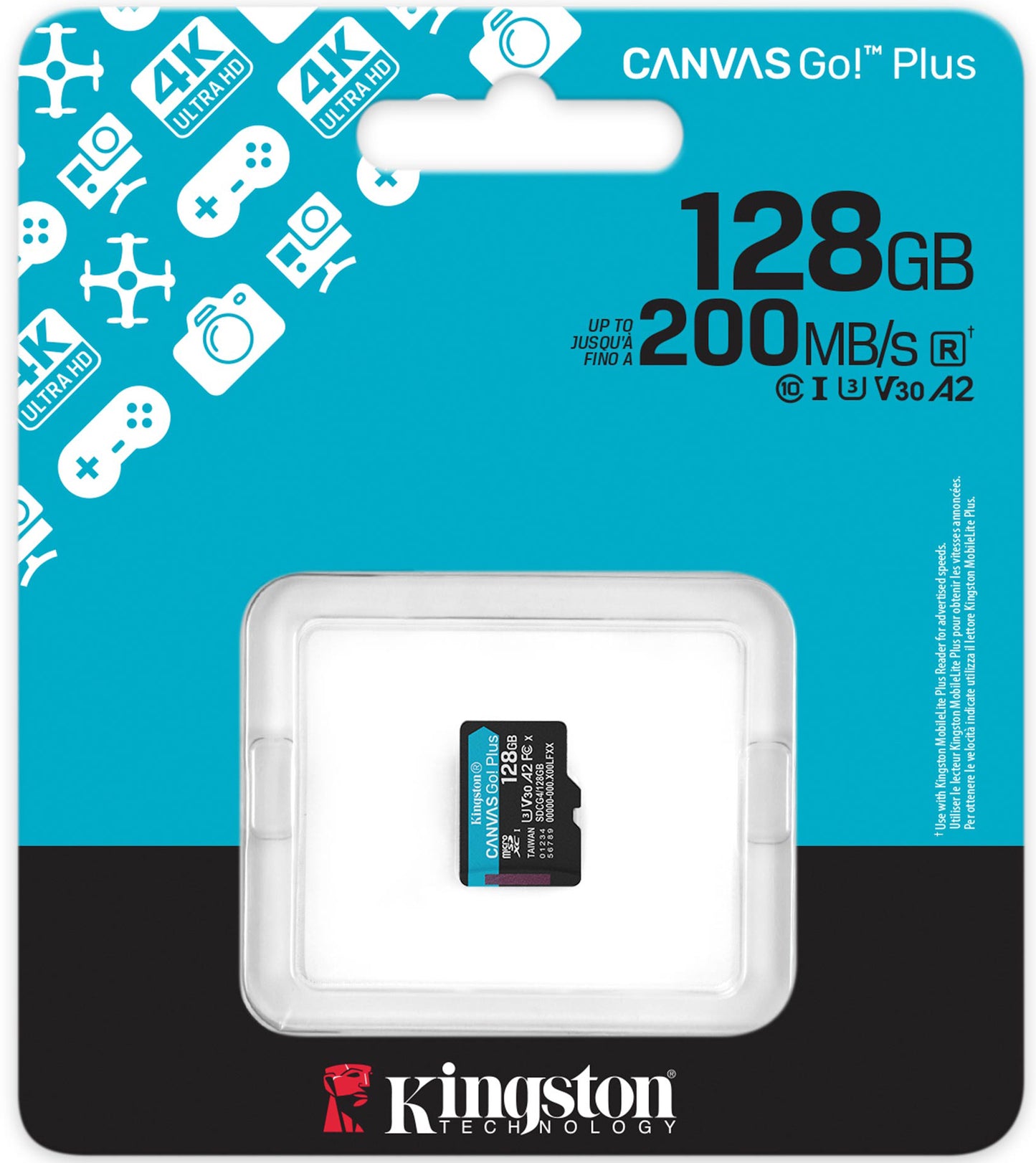 Kingston Canvas Go Plus Android A2 microSDXC memóriakártya, 128Gb, 10. osztály / UHS-1 U3 SDCG4/128GBSP