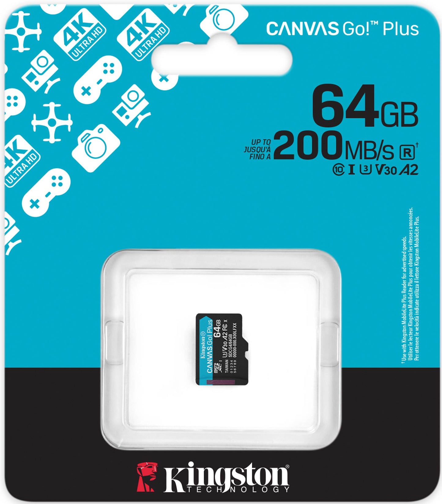 Kingston Canvas Go Plus Android A2 microSDXC memóriakártya, 64GB, 10. osztály / UHS-1 U3 SDCG4/64GBSP