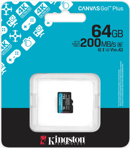 Kingston Canvas Go Plus Android A2 microSDXC memóriakártya, 64GB, 10. osztály / UHS-1 U3 SDCG4/64GBSP