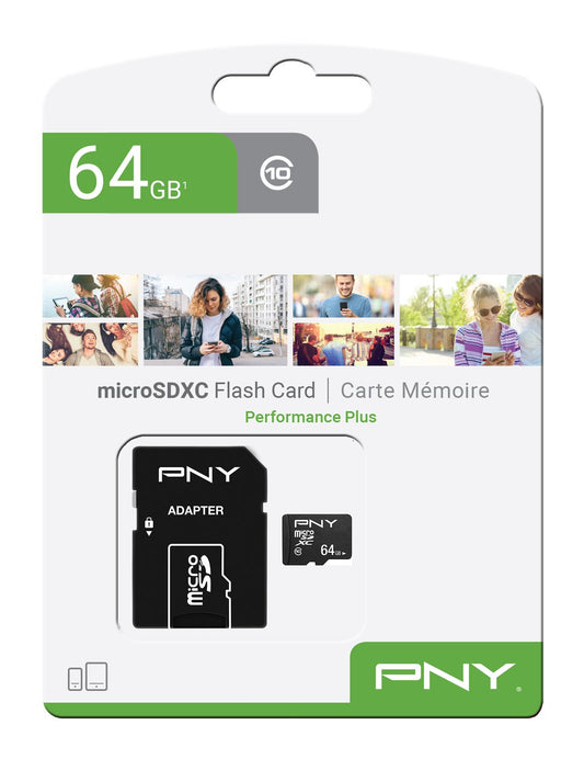 PNY Performance Plus microSDXC Memóriakártya, 64Gb, 10. osztály, Adapterrel P-SDU64G10PPL-GE