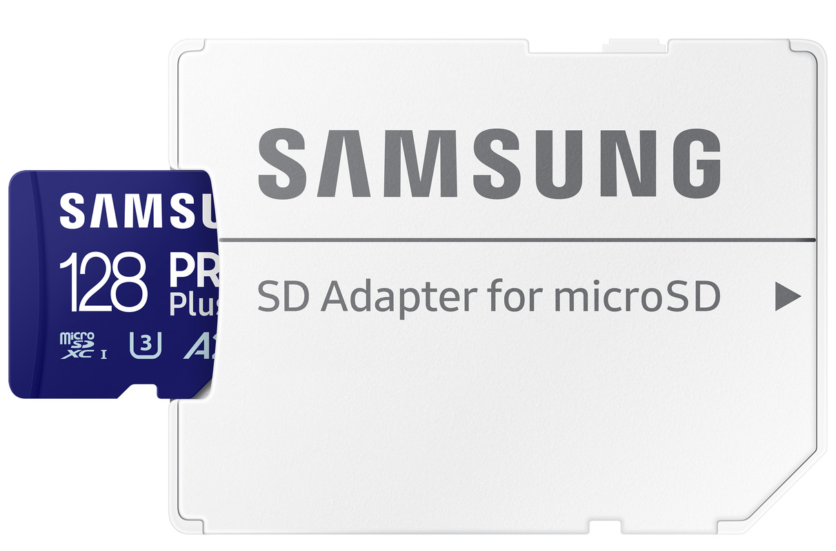 Samsung PRO Plus microSDXC memóriakártya, 128Gb, 10. osztály / UHS-1 U3, adapterrel MB-MD128SA/EU
