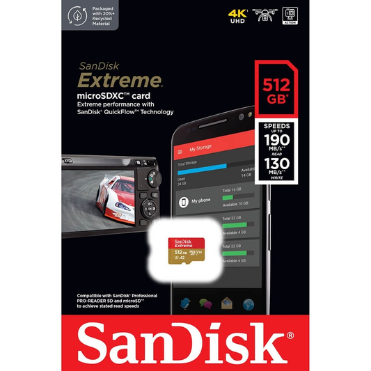 SanDisk Extreme microSDXC memóriakártya, 512Gb, 10. osztály / UHS-1 U3 SDSQXAV-512G-GN6MN