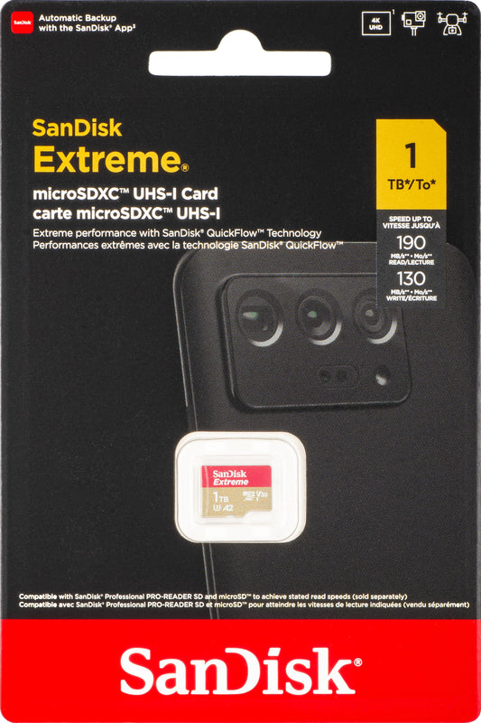SanDisk Extreme microSDXC memóriakártya, 1TB, 10. osztály / UHS-1 U3 SDSQXAV-1T00-GN6MN