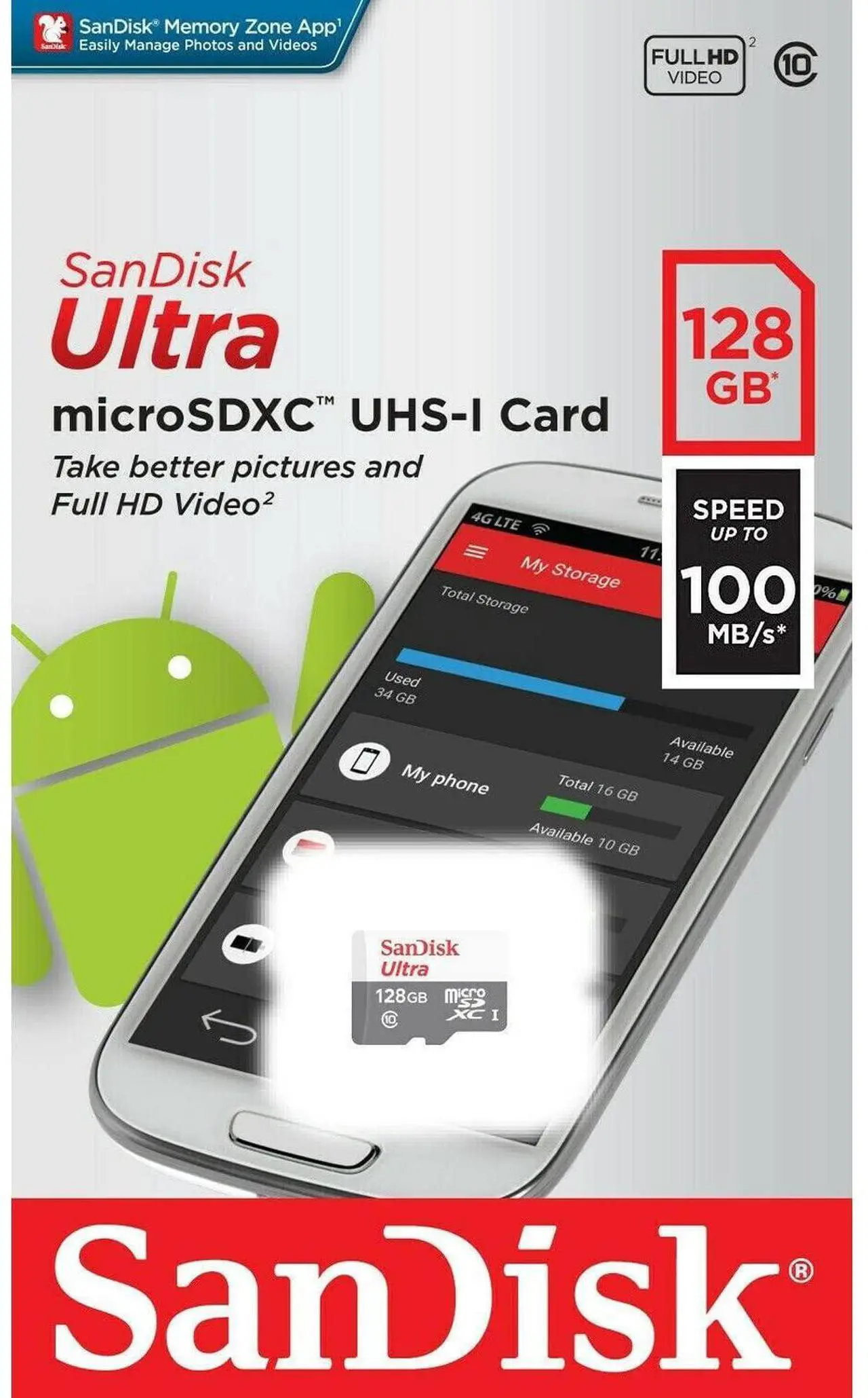 SanDisk Ultra microSDXC memóriakártya, 128Gb, 10-es osztály SDSQUNR-128G-GN3MN