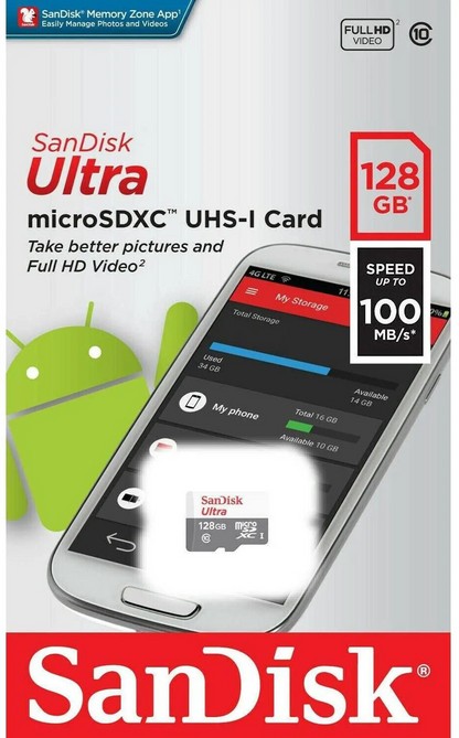 SanDisk Ultra microSDXC memóriakártya, 128Gb, 10-es osztály SDSQUNR-128G-GN3MN