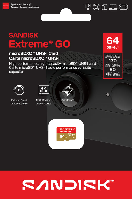 SanDisk Extreme GO Android A2 microSDXC memóriakártya, 64GB, 10-es osztály / UHS-1 U1 SDSQXGN-064G-GN6MN