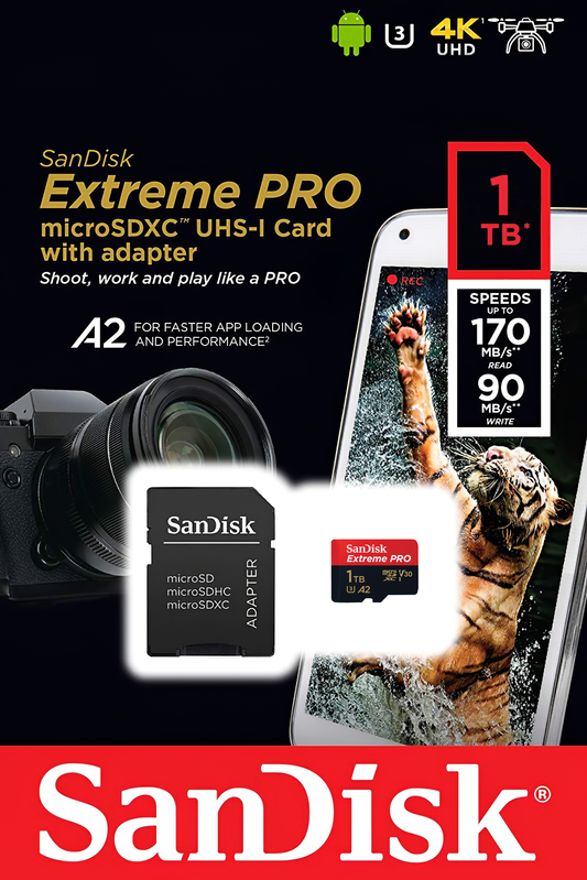 SanDisk Extreme Pro microSDXC memóriakártya, 1TB, 10-es osztály / UHS-1 U3, SDSQXCD-1T00-GN6MA adapterrel