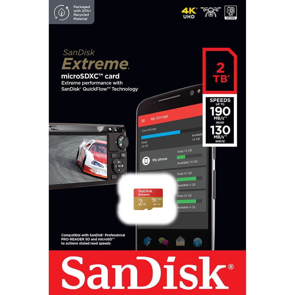 SanDisk Extreme microSDXC memóriakártya, 2TB, 10-es osztály / UHS-1 U3 SDSQXAV-2T00-GN6MN