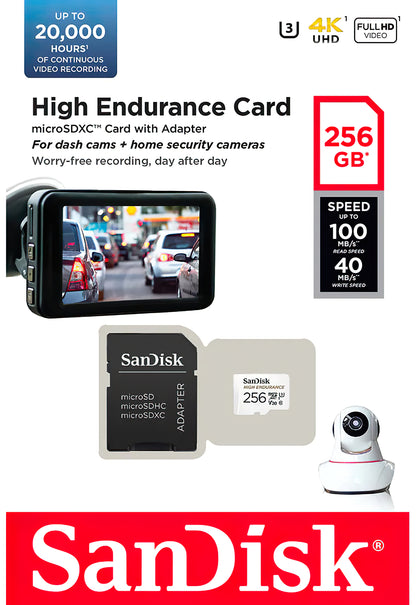 SanDisk High Endurance microSDXC memóriakártya, 256Gb, 10. osztály / UHS-1 U3, adapterrel SDSQQNR-256G-GN6IA