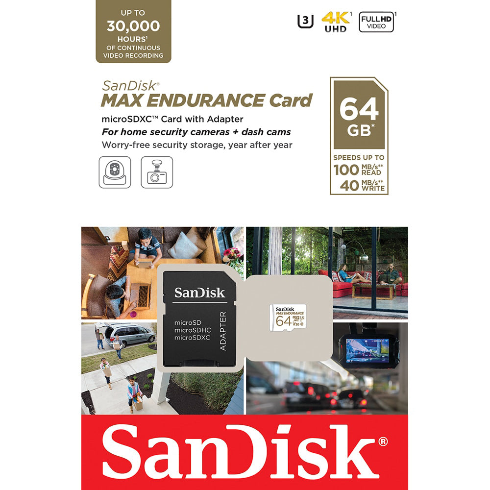 SanDisk MAX Endurance microSDXC memóriakártya, 64GB, 10. osztály / UHS-1 U3, adapterrel SDSQQVR-064G-GN6IA