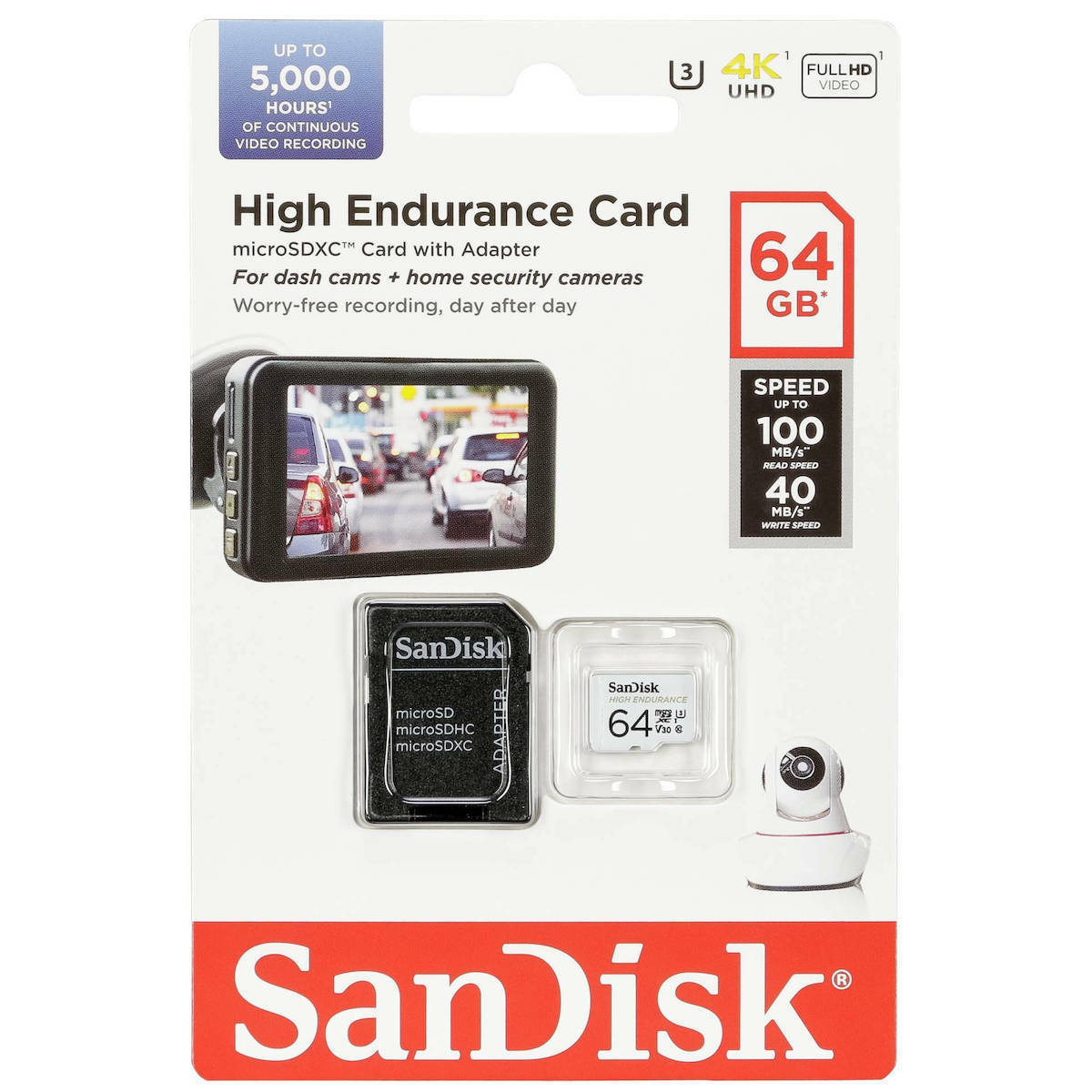 SanDisk High Endurance microSDXC memóriakártya, 64Gb, 10. osztály / UHS-1 U3, adapterrel SDSQQNR-064G-GN6IA