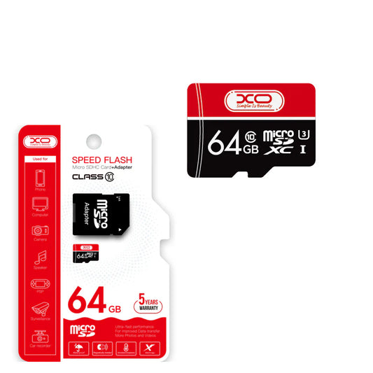 XO Design Speed Flash microSDXC memóriakártya, 64GB, Class 10 / UHS-1 U3, adapterrel