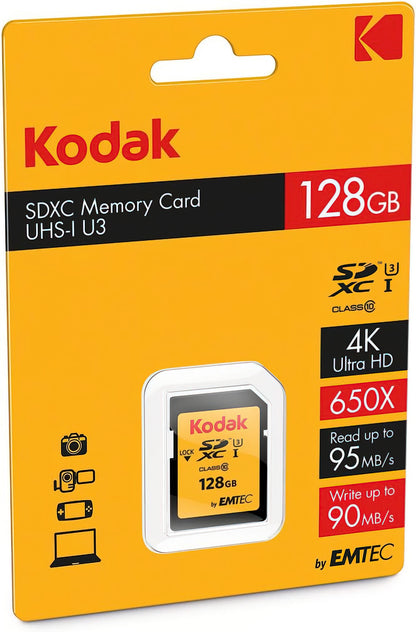 Kodak SDXC Memóriakártya, 128Gb, 10. osztály / UHS-1 U3 EKMSD128GXC10HPRK