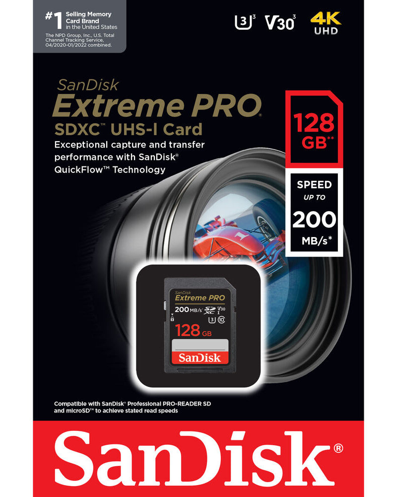 SanDisk Extreme Pro SDXC Memóriakártya, 128Gb, 10-es osztály / UHS-1 U3 SDSDXXD-128G-GN4IN