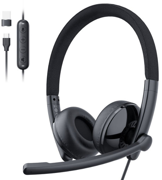 USB-C / USB-A EMEET GeniusCall HS50 Call Center fejhallgató, fekete