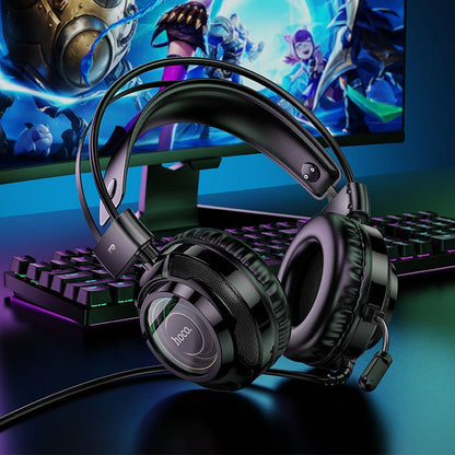 3,5 mm-es HOCO W110 Gaming fejhallgató, RGB, Fekete