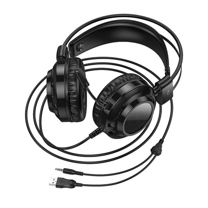 3,5 mm-es HOCO W110 Gaming fejhallgató, RGB, Fekete