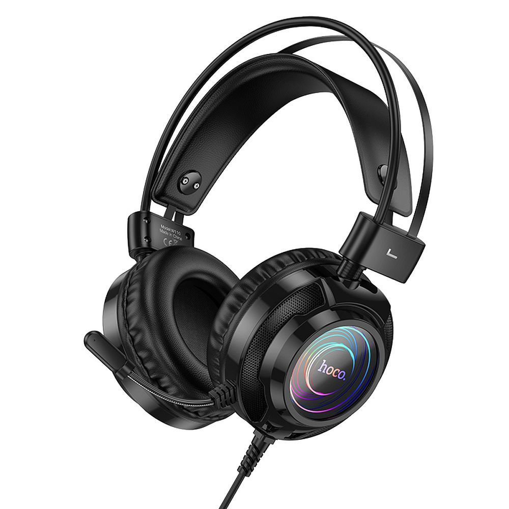 3,5 mm-es HOCO W110 Gaming fejhallgató, RGB, Fekete