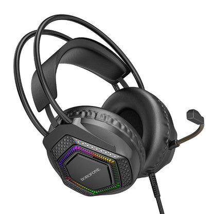 Borofone BO105 Thunder 3,5 mm-es gaming fejhallgató, RGB, 2m, fekete