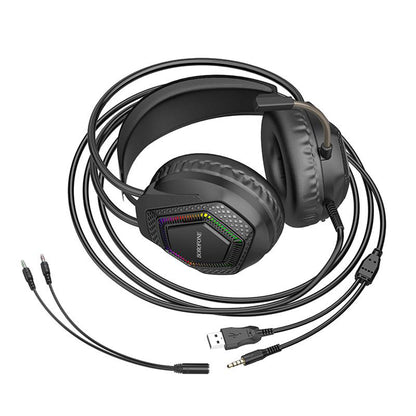 Borofone BO105 Thunder 3,5 mm-es gaming fejhallgató, RGB, 2m, fekete
