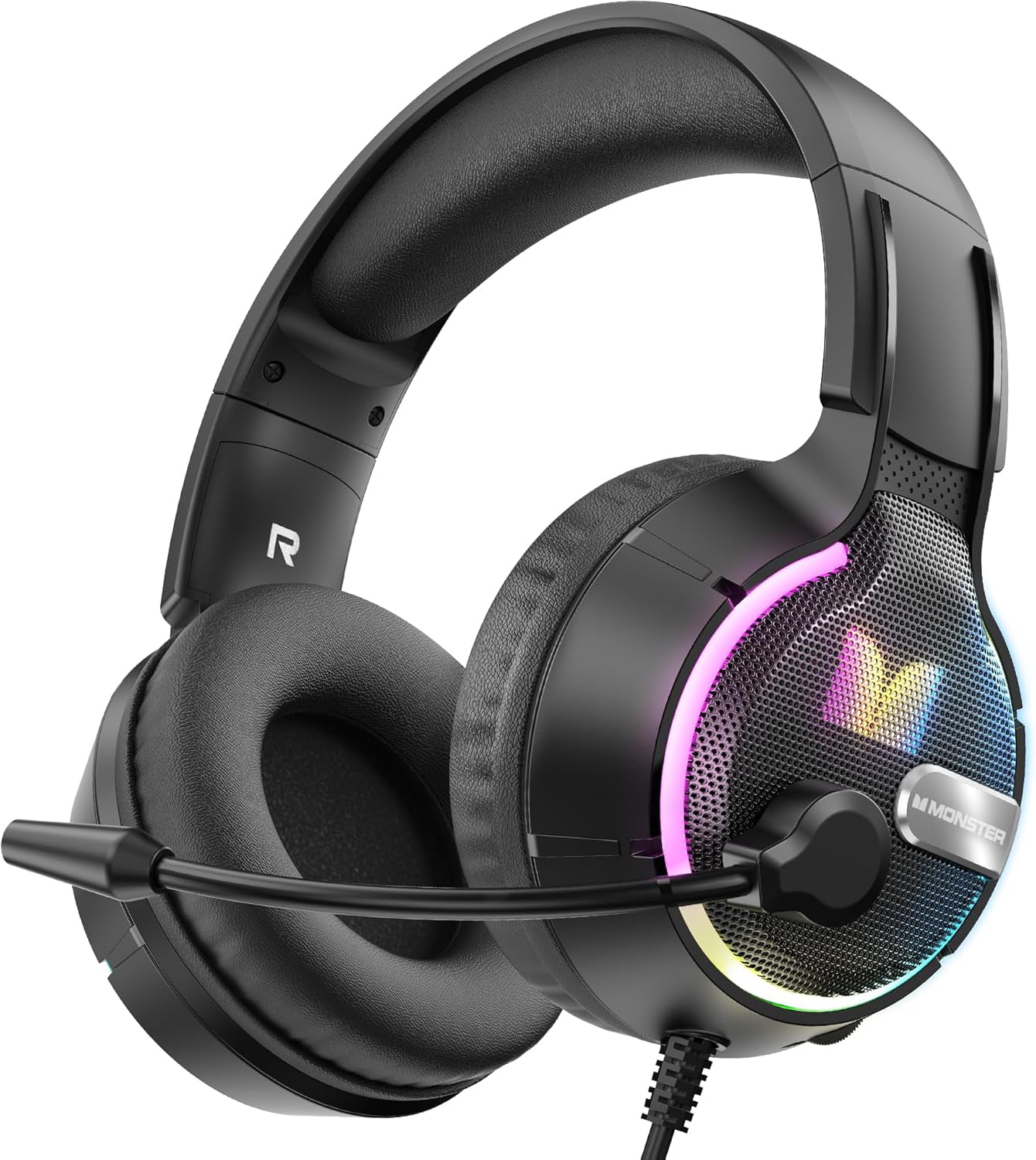 3,5 mm-es Monster Mission 320 gamer fejhallgató, RGB, 1,9 m, fekete