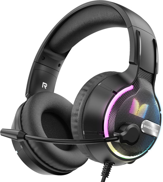 3,5 mm-es Monster Mission 320 gamer fejhallgató, RGB, 1,9 m, fekete