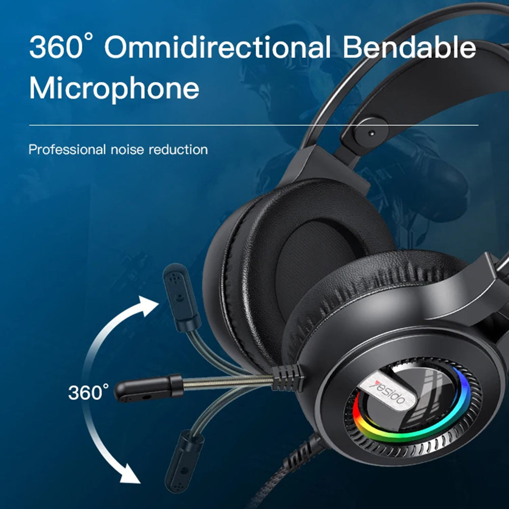 Gaming Headphones 3.5mm Yesido EK02, RGB, 2.2m, Black