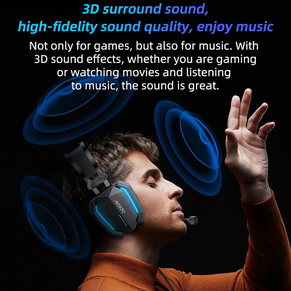 Gaming fülhallgató 3.5mm Yesido EK03, RGB, 2m, Fekete