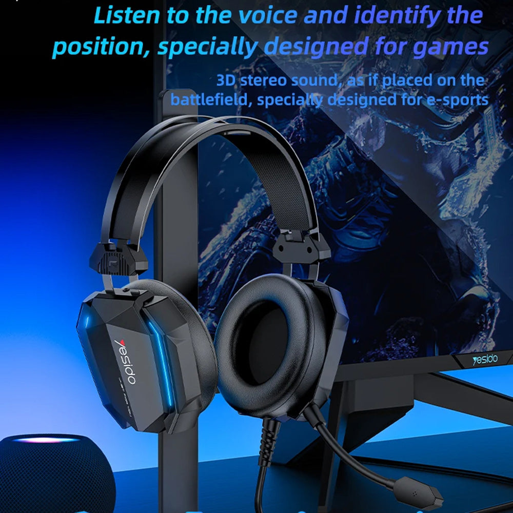 Gaming fülhallgató 3.5mm Yesido EK03, RGB, 2m, Fekete