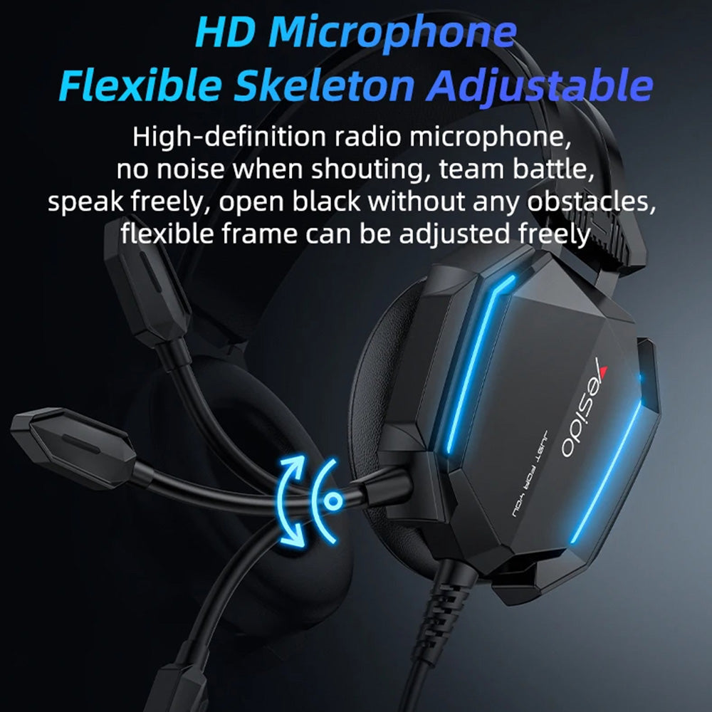 Gaming fülhallgató 3.5mm Yesido EK03, RGB, 2m, Fekete