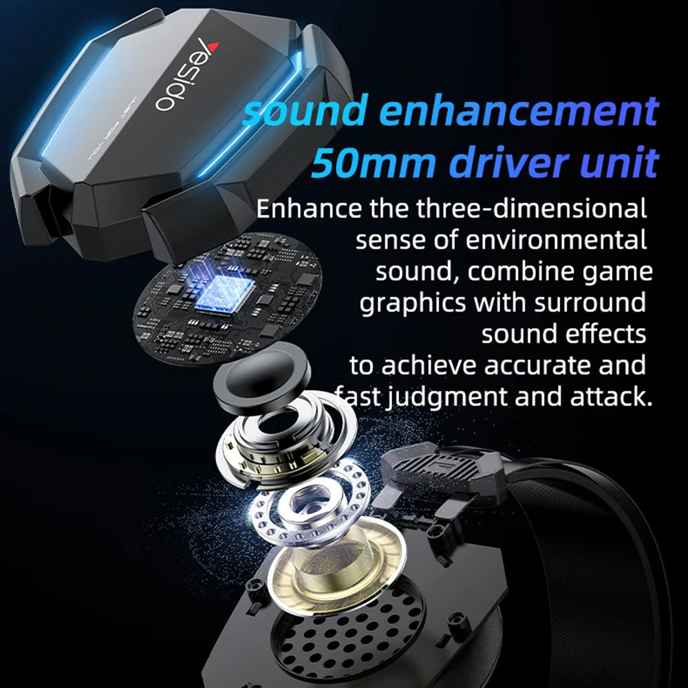 Gaming fülhallgató 3.5mm Yesido EK03, RGB, 2m, Fekete