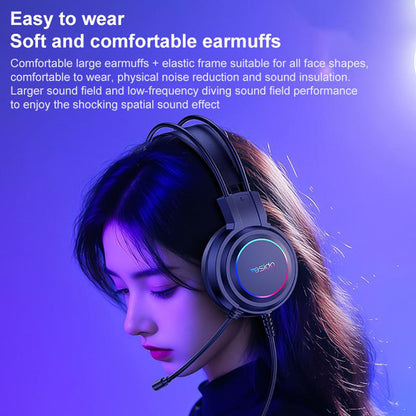 Gaming USB fejhallgató Yesido EK05, RGB, 1.2m, Fekete