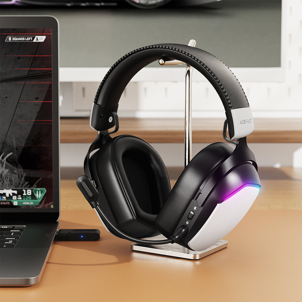 Acefast H11 vezeték nélküli gaming fejhallgató, RGB, BT / Wi-Fi / Vezetékes, Fehér