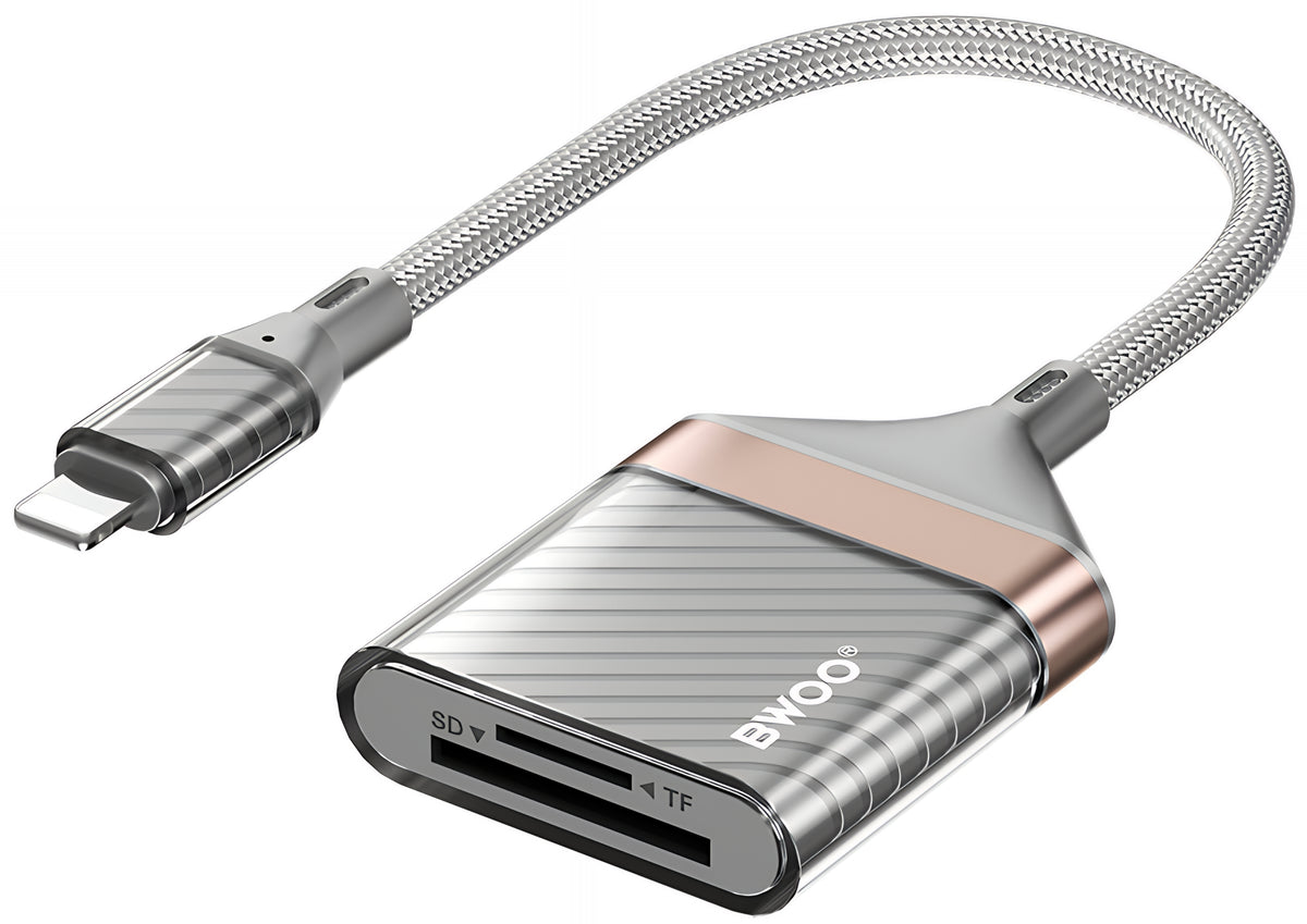 BWOO BZ63 Lightning kártyaolvasó, SD – microSD, szürke