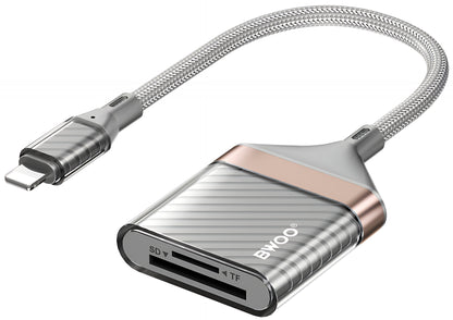 BWOO BZ63 Lightning kártyaolvasó, SD – microSD, szürke