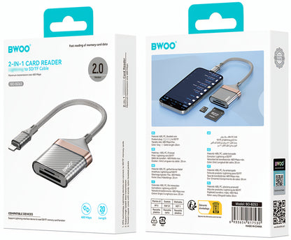 BWOO BZ63 Lightning kártyaolvasó, SD – microSD, szürke