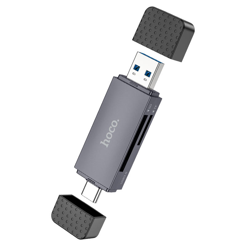 USB 3.0 / USB-C HOCO HB45 kártyaolvasó, SD - microSD, Szürke