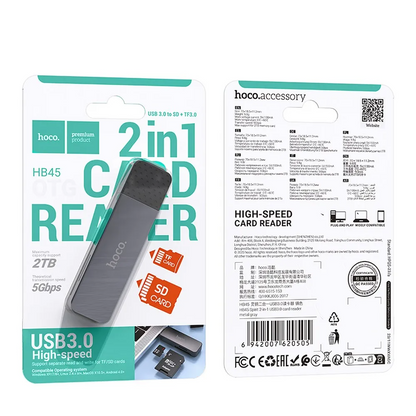 USB 3.0 HOCO HB45 kártyaolvasó, SD - microSD, Szürke