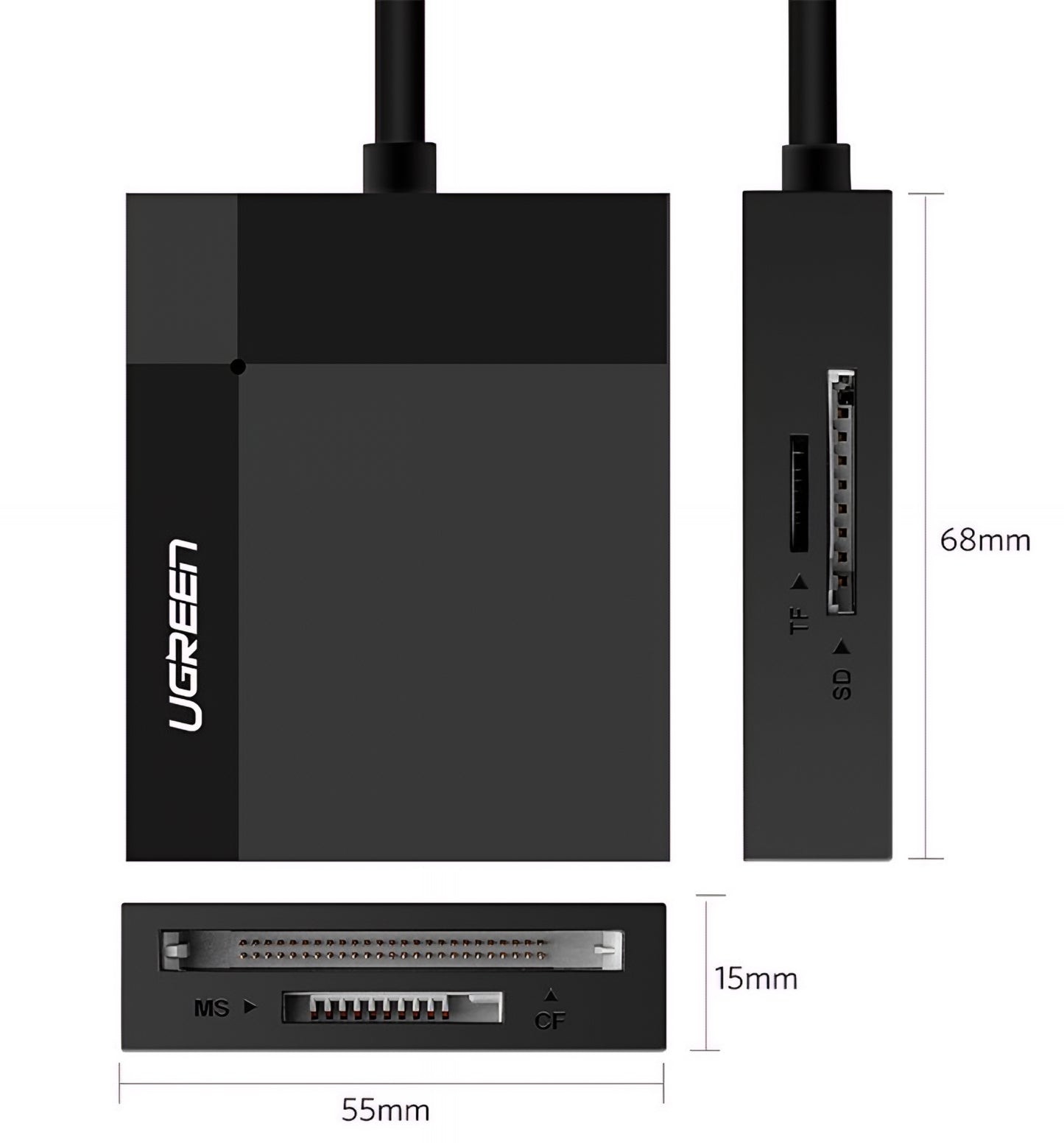 USB 3.0 UGREEN CR125 kártyaolvasó, SD - microSD - CF - MS, Fekete